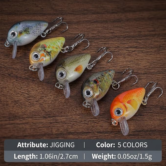 5 Pcs Mini Fishing Lures Hard Baits Hooks Micro Fishing Lures Crankbaits Baits Topwater for Freshwater and Saltwater
