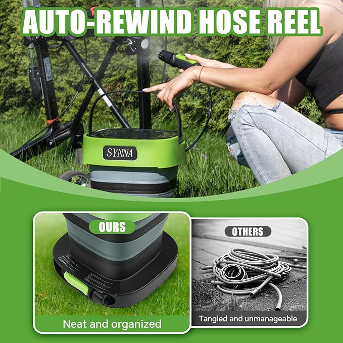 Cordless Electric Pressure Sprayer with Auto-Retractable Hose Reel & Water-Through Brush, 7.1Gal Total Capacity, 72 PSI Portable Sprayer for Camping Shower, Fishing, Bike Washing, Rinsing & Watering