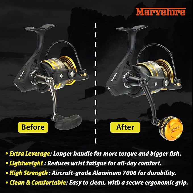 Foldable Power Handle for Penn Battle II III IV, Battle IV HS, Battle III LE Spinning Fishing Reel Replacement Handle