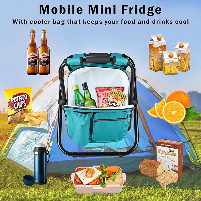 Kikerike Backpack Stool Cooler Chair Heavy Duty 300 LBS Max Load Portable Lightweight Stool Backpack Folding Fishing Cooler Seat for Camping Hunting Fishing - Blue-Green