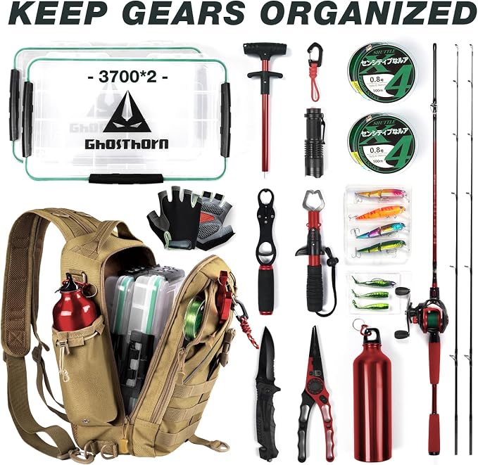 Ghosthorn Fishing Backpack Waterproof Tackle Bag Sling Bag Gift