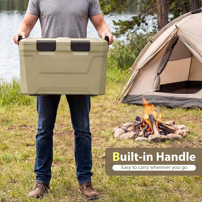 COSTWAY Insulated Portable Cooler, Hard Shell Ice Chest w/ 2 Cup Holders, Bottle Opener, Drain Plug, 3-Day Ice Retention, Outdoor Leak-Proof Dry Box for Beach, Camping, Fishing, Picnic