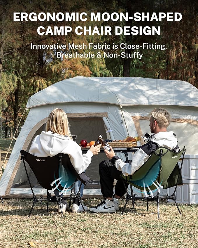 Gonex Portable Camping Chair, The 5th Gen Ultralight Compact Backpacking Foldable Lightweight Folding Chair for Outdoor Camp Hiking Beach Picnic Concert, Supports 330lbs (Army Green, 2 PCS)