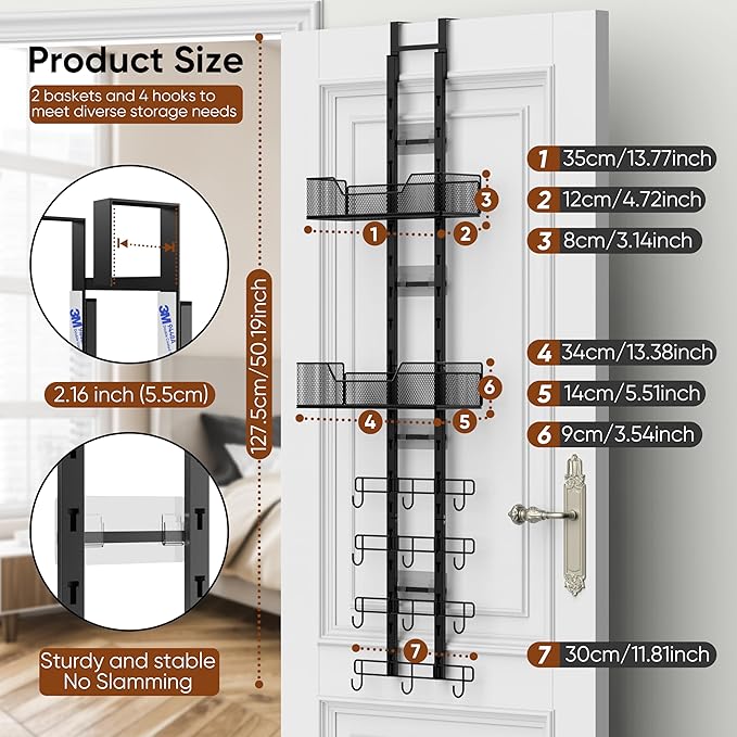 Purse Organizer, Bag Organizer for Closet Door, Over The Door Hanging Handbag Storage Rack with Adjustable 12 Metal Hooks & 2 Baskets, Foldable, No Tools Installation