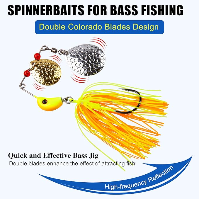OROOTL Spinner Baits for Bass Fishing Lures, 6/12pcs Multicolor Spinnerbaits Kit Double Colorado Blades Metal Jig Spinnerbait for Bass Trout Pike Salmon Walleye Freshwater Saltwater Fishing