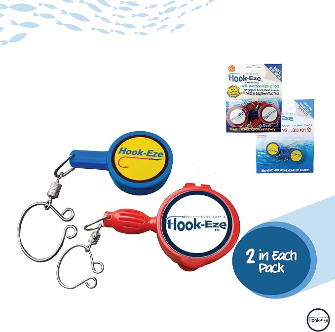 HOOK-EZE Knot Tying Tool Cover Hooks on 4 Fishing Poles - Line Cutter - 2 Sizes Saltwater Freshwater Bass Kayak Ice Fishing