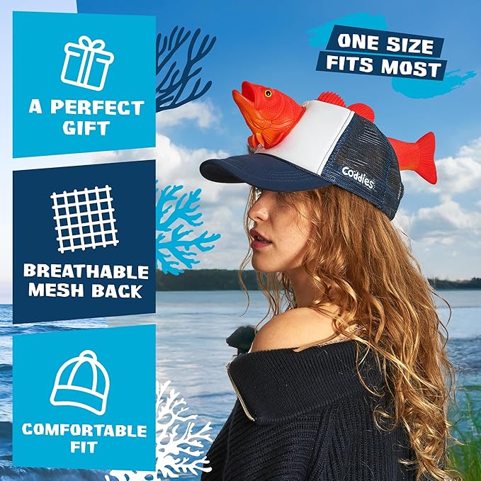 Coddies Bass Fish Hat - Hilarious Novelty Bass Fishing Hat, Perfect Gag Fishing Gift for Anglers, Dads & Fish Enthusiasts