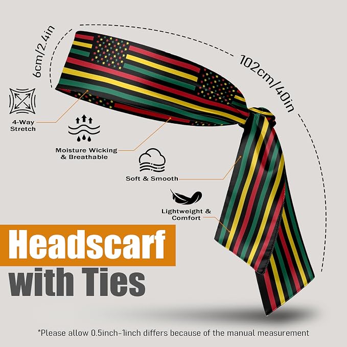 Flag Tie Headbands for Men Women, Moisture Wicking Sweatband Breathable Sports Headwrap, Non-Slip Stretchy Adjustable Fitness Hair Band