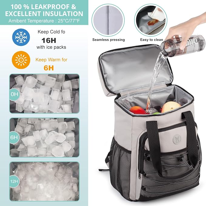 Cooler Backpack with Padded Top Handle, Lightweight Back Pack Coolers Insulated Leak Proof, Large Capacity Ice Chest for Women Men Beach Camping Picnic Fishing Hiking
