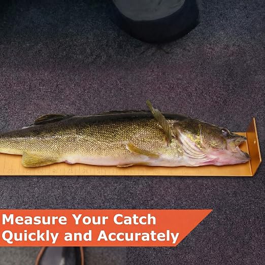 FairySandy 22 Inch Aluminum Fish Measuring Board Ruler Yellow Durable Anti Corrosion Fishing Equipment for Lakes Rivers Ponds Nearshore Saltwater