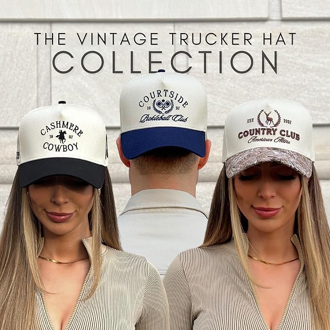 Vintage Western Trucker Hat | Men & Women | Country Cute Caps for Cowgirls Cowboys | Camo Denim Embroidered Cotton | Snapback