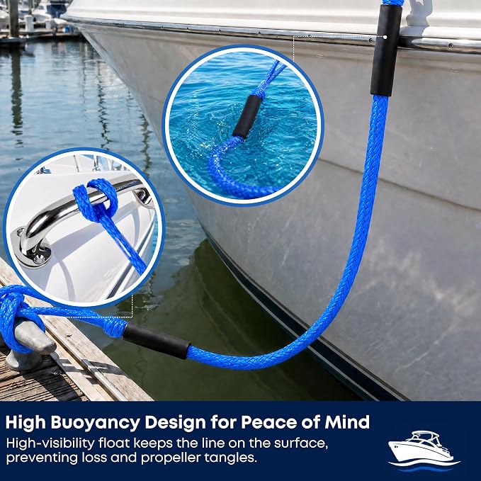 Boat Bungee Dock Lines, Scratch-Free Loop Ends Mooring Rope, Shock Absorbing Pontoon Tie Down Accessories Compatible with Models for Jet Ski（5ft-2 Pack-Blue）