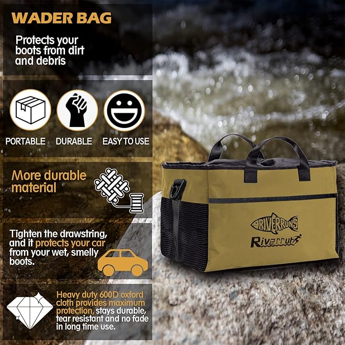 Riverruns Fishing Hunting Wader Bag with Vented Mesh, Waders Boots Bag, Fly Fish Storage Bag for Fishing, Hiking, Camping