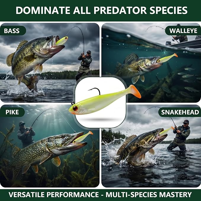 Soft Fishing Lures for Bass Fishing:Pre-Gigged Swim Baits for Saltwater or Freshwater.Soft Plastic Fishing Accessories.