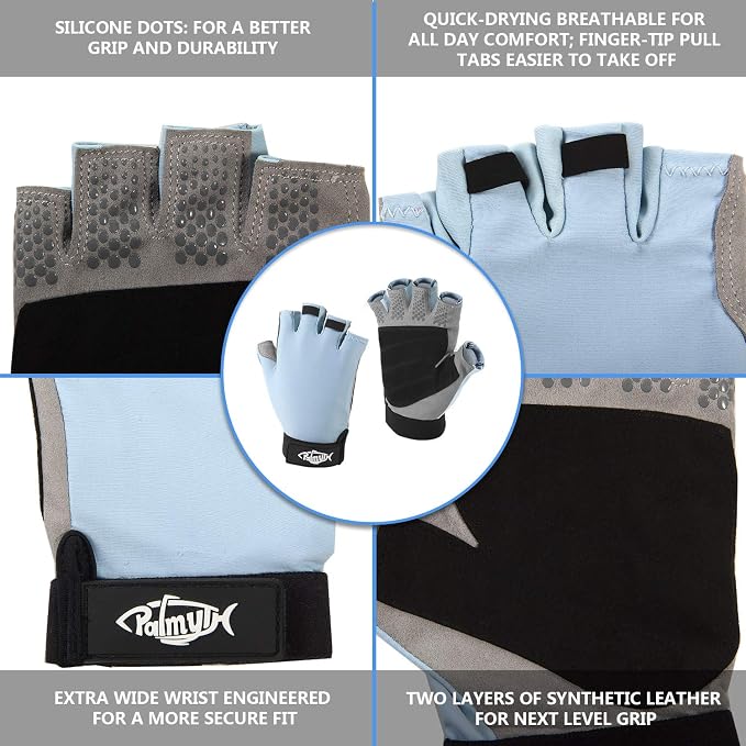Palmyth UV Fishing Gloves Sun Protection Fingerless Kayaking Glove Men Women UPF 50+ SPF for Sailing, Hiking, Paddling, Canoeing, Rowing, Driving