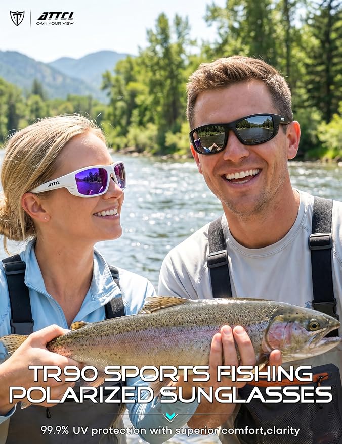 ATTCL Sports Polarized Sunglasses for Men: Ultra-Light Wrap Around TR90 Frame UV400 Protection for Fishing Driving Shooting