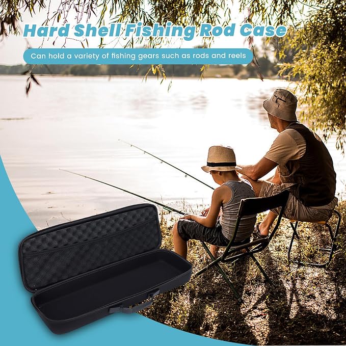 54 * 19 * 9cm Hard Fishing Rod Case Portable Fishing Tackle Bag Waterproof Fishing Rod Carrying Case with Foam, Travel Fishing Rod Bag for Outdoor Fishing Gear Storage