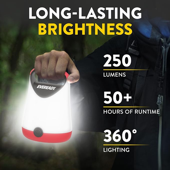 Eveready LED Camping Lantern X-250, Bright Tent Lights, Rugged Water Resistant LED Lanterns, 100 Hour Run-time, Red and Black (Pack of 2)