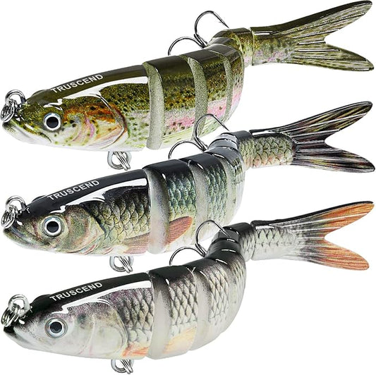 TRUSCEND Swimmax Easy Catch Fishing Lures with BKK Hooks, Wiggling, Vibrating, Rattling and Gurgling for More Bite, Heavy-Duty Dyneema Fiber Jointed Swimbaits for Bass, Trout, Walleye, Crappie, Pike
