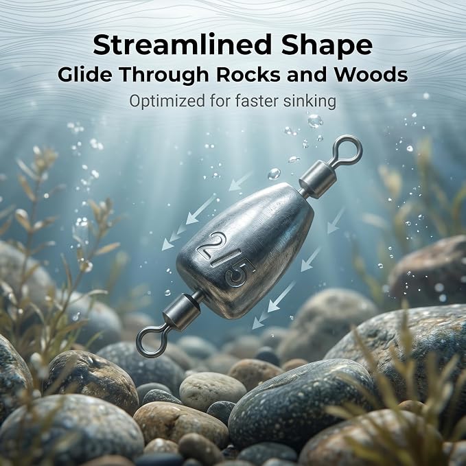 Fishing Weights with Rolling Swivel Bullet Quick Set Up Drop Shot Sinkers Streamlined Lead Fishing Sinkers for Freshwater Saltwater Catfish Bass Casting Fishing and Bottom Fishing Rigs