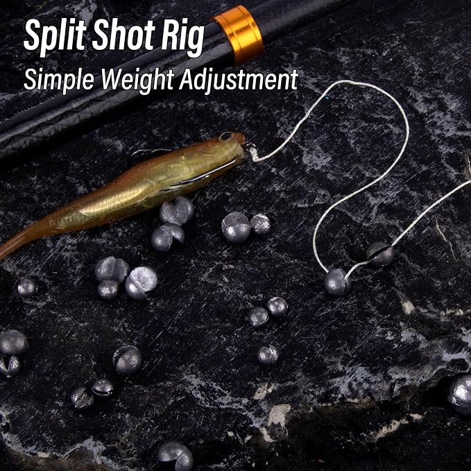 Dr.Fish 100 Pack Round Split Shot Weights Fishing Sinker Clip on Line Weight Tackle Fly Fishing Freshwater Saltwater