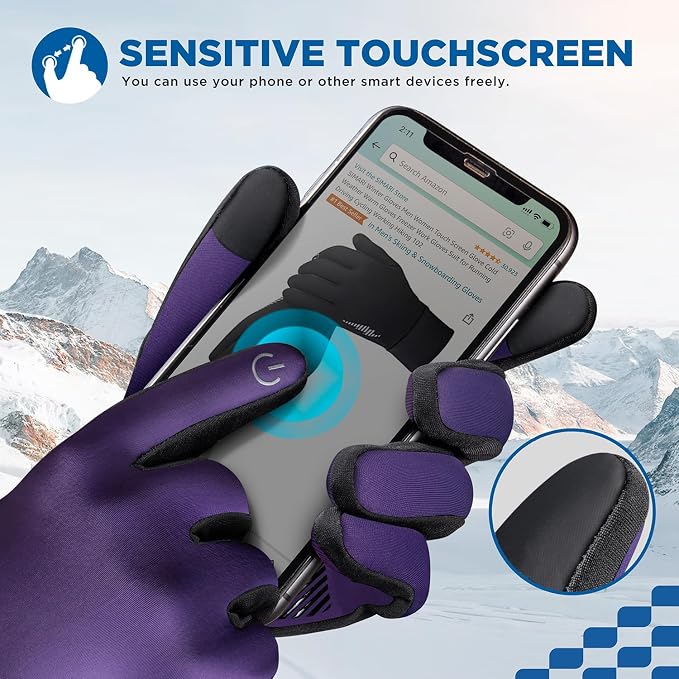 SIMARI Winter Gloves for Women Men - Cold Weather Thermal Touch Screen Ski Snow Glove Liners, Non-Slip Palm & Warm Fleece Lined, for Running Cycling Driving Hiking Walking Sports Outdoor Texting Work