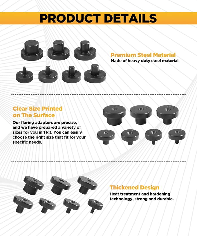 7PCS Double Flare Tool Adapters,Car Accessories Tubing and Flaring Tool Kit Replacement Head,Tubing and Flaring Tool Kit,Fit for 3/16,1/4,5/16,3/8,7/16,1/2,5/8 Inch Tube Expander Flaring