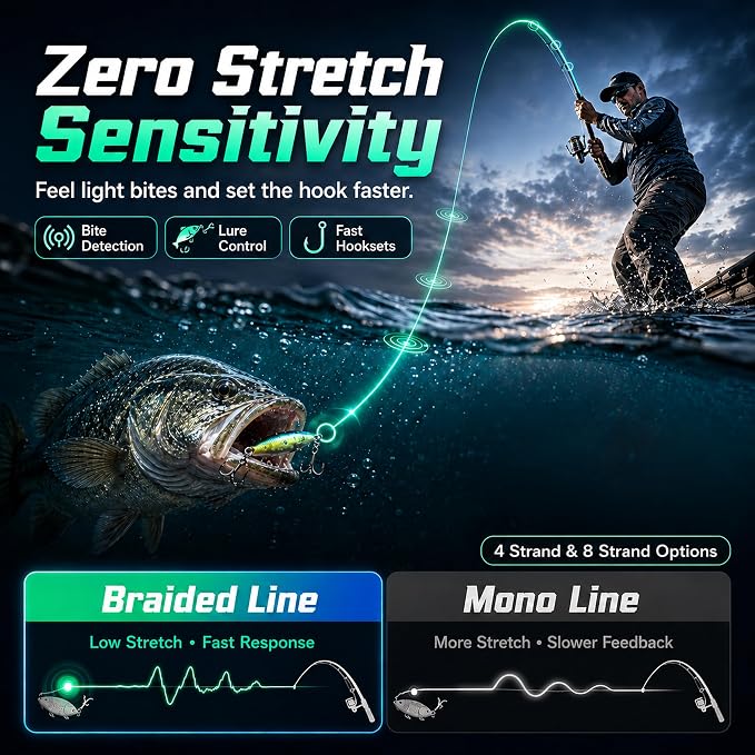 Thinner Braided Fishing Line, Ultra-Strong Abrasion Resistant Zero Stretch Braided Line, 4&8 Strand