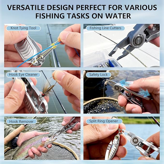Multifunctional Fishing Line Cutters – Fly Fishing Nippers with Retractors, 420 Stainless Steel Knot Tying Tool and Braided Line Scissors Clippers, Rustproof Fishing Gear Gifts for Men