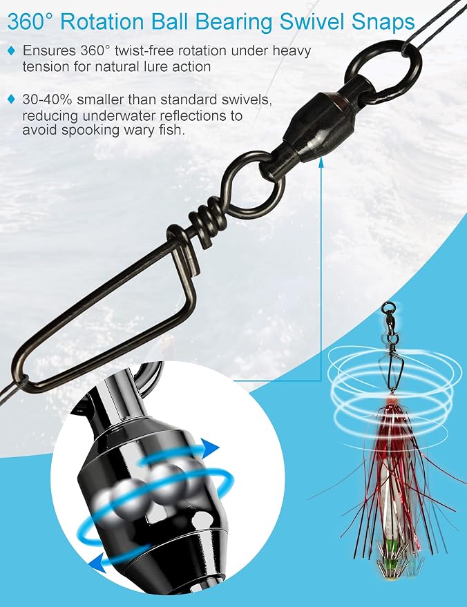 41pcs Ball Bearing Fishing Swivels with Coastlock Snap Kit - Heavy Duty Stainless Steel Snap Swivels Saltwater Connectors 0# - 4# - High Strength Black Nickel Finish Terminal Tackle