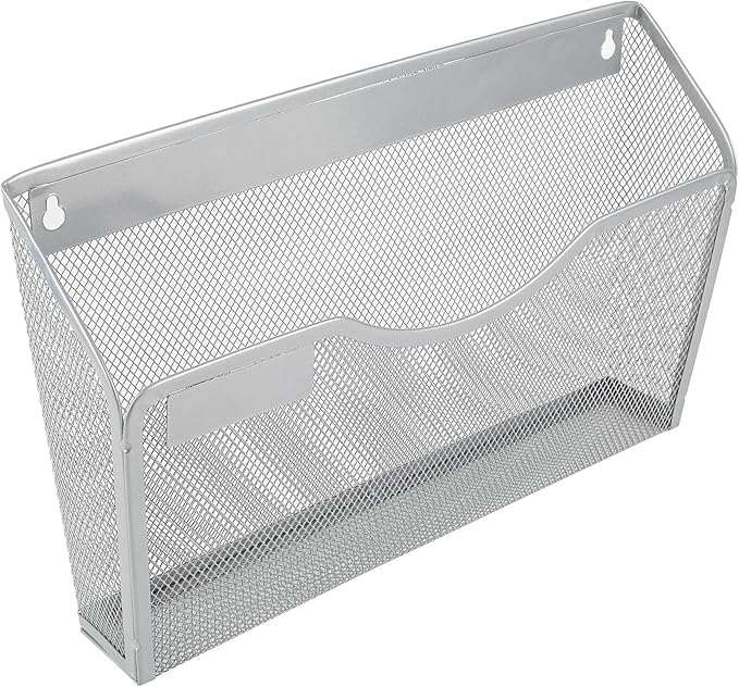 EasyPAG 3 Pack Wall File Organizer with Label Panel, Mesh Hanging File Folder Organizer for Letter/A4 Size Folders, Wall Mounted Vertical Mail Holder for Paperwork, Office, Home, School, Silver