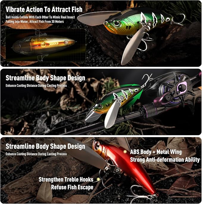 KINGDOM 3PCS Topwater Fishing Lures for Bass Whopper Popper Fishing Lure for Bass Catfish Pike Perch Floating Pencil Bait with Propeller Tail Freshwater/Saltwater