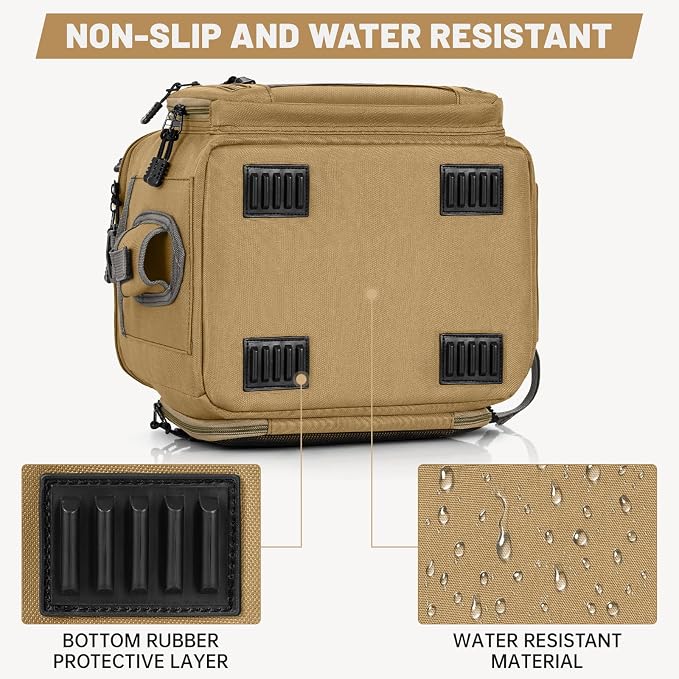 20L Fishing Tackle Bag Empty, Fits 3400-3600 Lure Boxes, Water Resistant Fishing Gear Storage Bag, Portable Padded Shoulder Strap Bag for Saltwater Freshwater, Khaki