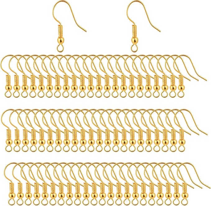 Bylion 400 Pieces Stainless Steel Earring Hooks, Fish Hooks Ear Wires French Wire Hooks, Coil and Ball Style Nickel-Free Ear Wires for Jewelry Making, Gold