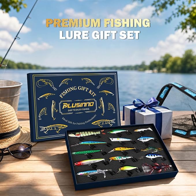 PLUSINNO Fishing Lures - Tackle Box, Bass Fishing Lures for Freshwater and Saltwater, Trout Fishing Gear & Bait, Fishing Gifts for Men,Father