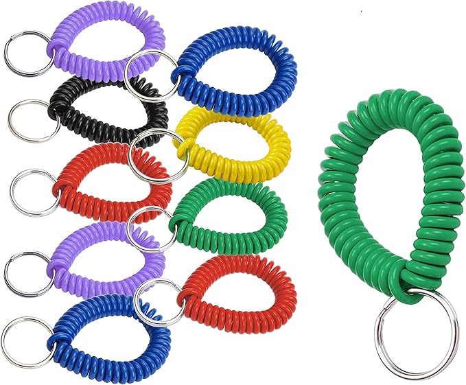 Lucky Line 2” Spiral Wrist Coil with Steel Key Ring, Flexible Wrist Band Key Chain Bracelet, Stretches To 12” Assorted Colors, 25 Pack (41075)