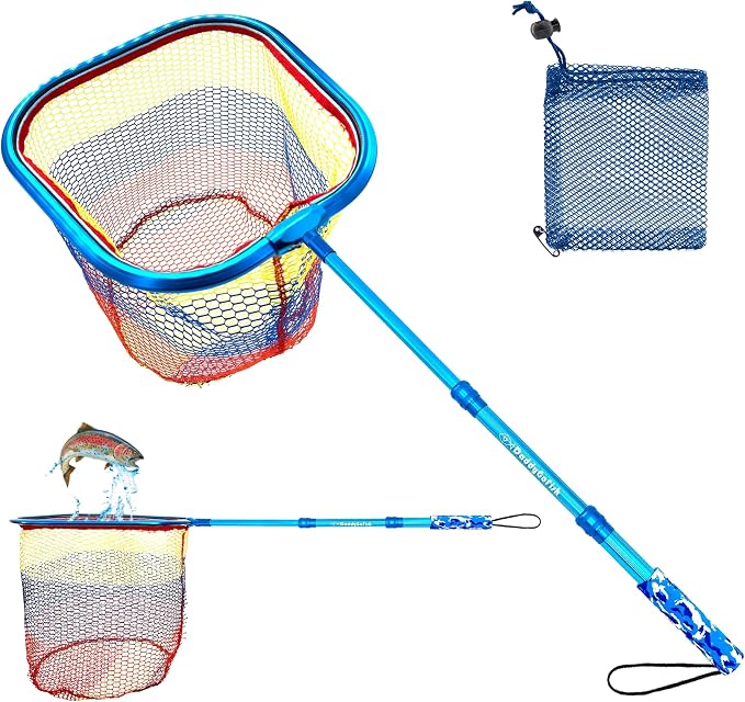 DaddyGoFish Kids Fishing Net - Extendable Telescopic Landing Net for Boy Girl Children Catching Small Fish Crab Shrimp Minnow Dragonfly Beach Pier Lake River Ocean