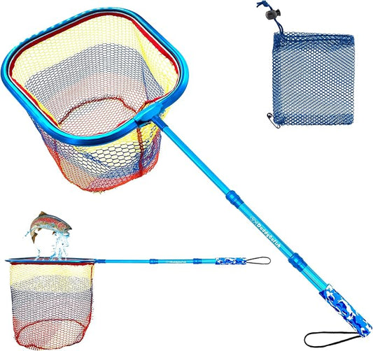 DaddyGoFish Kids Fishing Net - Extendable Telescopic Landing Net for Boy Girl Children Catching Small Fish Crab Shrimp Minnow Dragonfly Beach Pier Lake River Ocean
