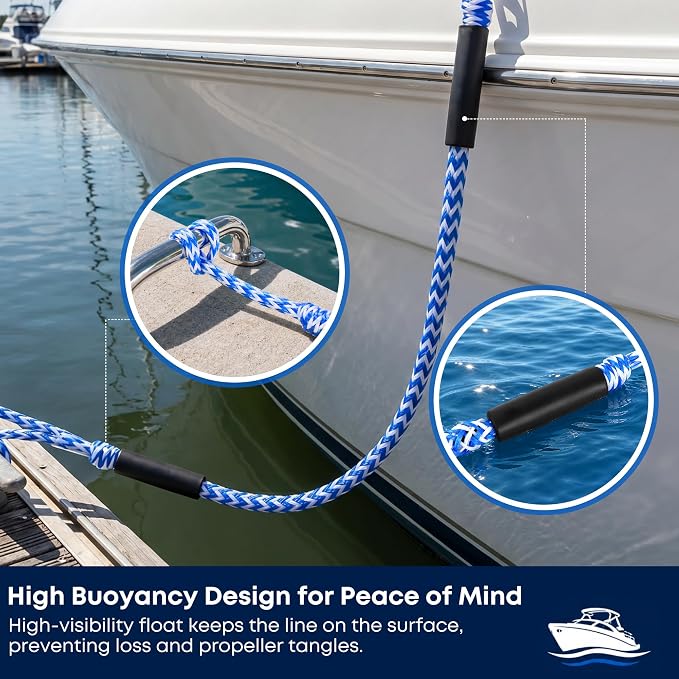 Boat Bungee Dock Lines, Scratch-Free Loop Ends Mooring Rope, Shock Absorbing Pontoon Tie Down Accessories Compatible with Models for Jet Ski（6ft-2 Pack-Blue&White Stripes）