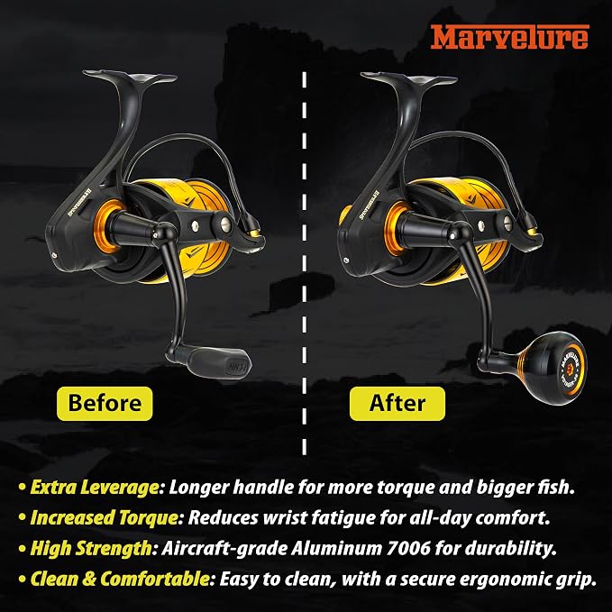 Foldable Power Handle Compatible for Penn Spinfisher VI VII, Slammer III IV (Not for Spinfisher Long Cast/V/SS) (Black - Voyager Version, for Slammer/Spinfisher 5500-6500 Thread)