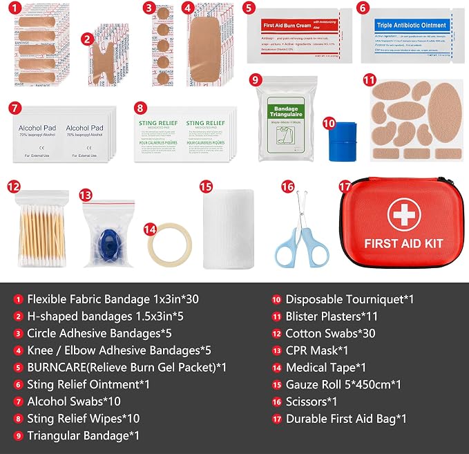 115 Piece Hard-Shell Portable EVA Emergency Medical Kit, Suitable for Home, Travel, Outdoor, Camping, Office, Car, Hiking, and School (115 Pack)