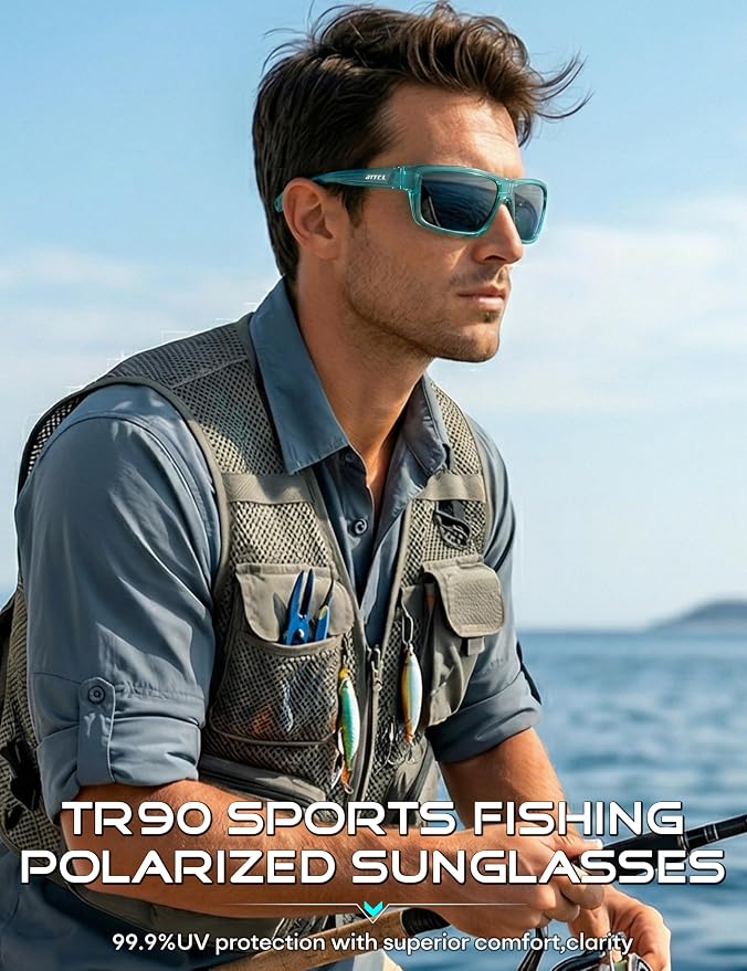 ATTCL Polarized Sunglasses Men for Fishing: UV Protection Lightweight TR90 Sports Wrap Sun Glasses Driving Golf Running