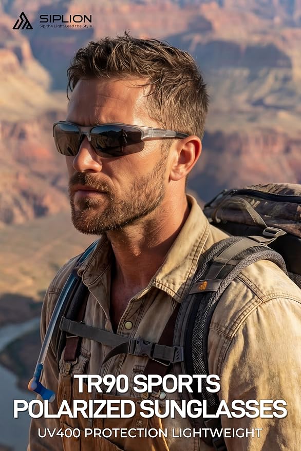 SIPLION Polarized Sunglasses Men Sports: UV400 Protection Anti-Slip Wrap-Around TR90 Frame for Driving Fishing Golf Running