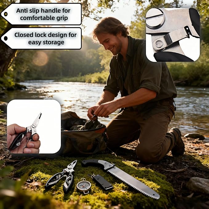 Multitool Fishing Pliers, Stainless Steel Multi-Tool with Spring-Loaded Design, Anti-Slip Grip, Line Cutter, Hook Remover for Saltwater Fishing