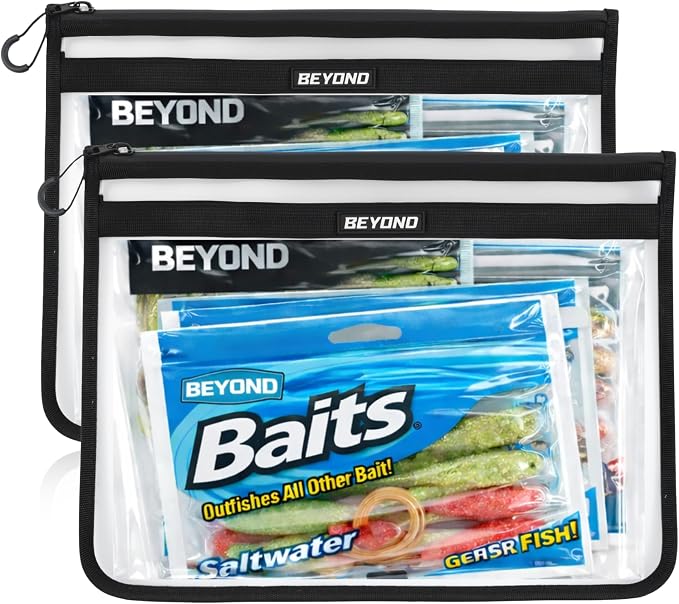 Beyond Fishing DryVault Tackle Storage Bag – Soft Plastic Bait Storage, Fishing Tackle See Through Bait Bag, Water-Resistant, Durable & Transparent Soft Bait Organizer for Easy Gear Access