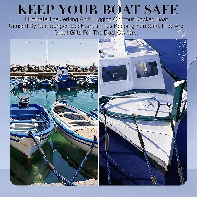2 PK Blue Bungee Dock Lines for Boats 2FT with 316 Stainless Clip Boat Accessories Marine Grade Boat Rope Boating Accessories Boat Dock Lines Jet Ski or PWC Mooring Boat Lines & Dock Ties