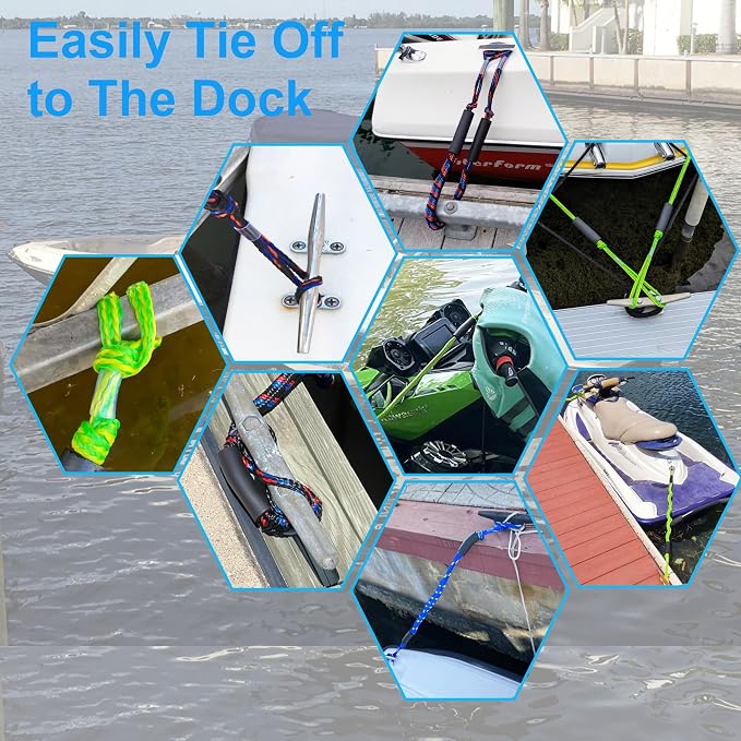 Boat Bungee Dock Lines, Mooring Rope for Docking with Loop, Boat Ropes, Boat Accessories, Quick and Easy Dock for PWC, Kayak, Seadoo, WaveRunner, Pontoon, Bass Boat (RED&Black)