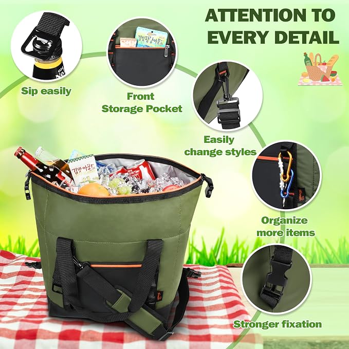 Tirrinia Insulated Soft Cooler Bag- 30 cans Leakproof Camping Ice Chest Box with Bottle Opener, Portable Cooler Box for Lunch, Picnic, Drink, Travel, Fishing