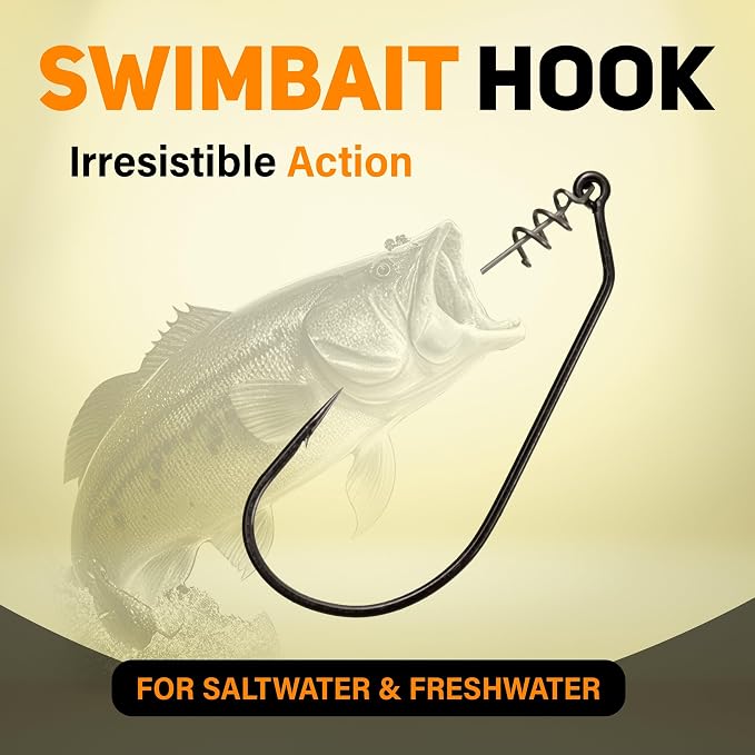 Reaction Tackle Swimbait Hooks for Bass Fishing - Soft Plastic Fishing Hooks with Centering Spring pin for Soft Plastic Swim Baits and Worm Lure Baits