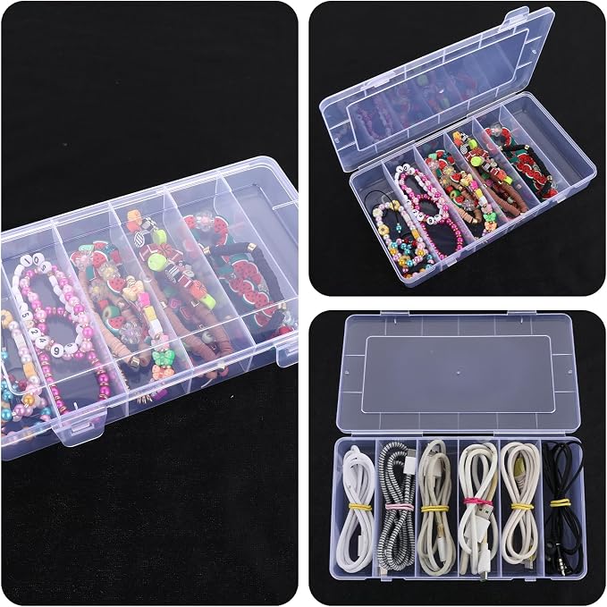 Styquenzer 2 Pack Tackle Box Organizer 6 Grids, Clear Plastic Fishing Tackle Box, Compartment Storage Box, Craft Organizer for Lure Bait Hooks Storage Screws Nail Pins(8.18×4.64×1.29inch)